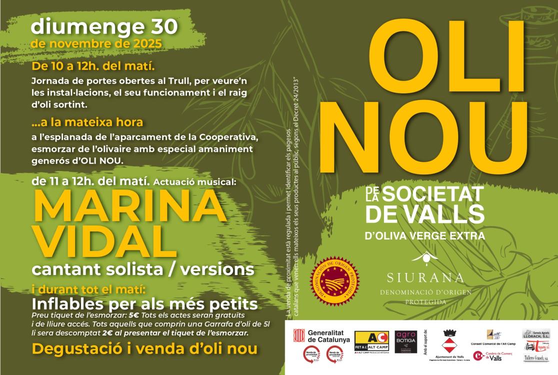Aquest diumenge arriba la Festa de l?Oli Nou 2025 a Valls amb una collita de qualitat i un preu més accessible