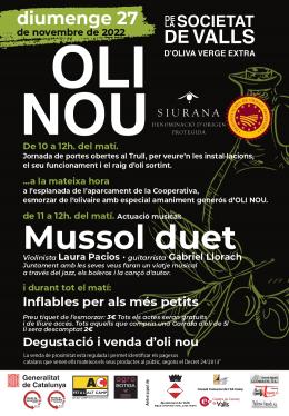 La Societat Agr&iacute;cola de Valls espera mig miler de persones aquest diumenge en la tradicional Festa de l&rsquo;Oli Nou de Valls&nbsp;

&nbsp;